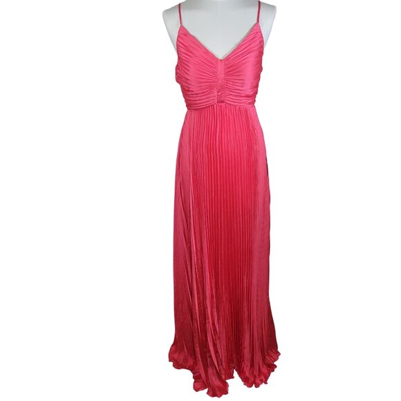 Lulus Dreaming in Color Coral V-Neck Pleated Satin Maxi Dress Size S - Picture 1 of 6